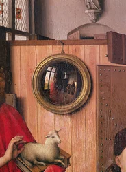 Johannes Kastaja ja lahjoittaja, Heinrich Von Werl, Werlin alttaritaulusta, yksityiskohta peilistä, noin 1438 (ks. myös 36923).