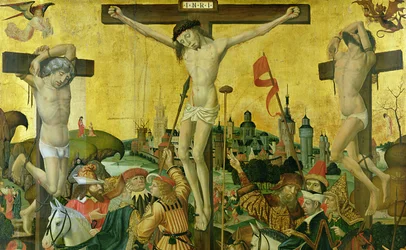 Ristiinnaulitseminen, noin 1500 (yksityiskohta kuvasta 148971).