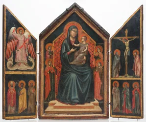 Madonna ja lapsi sekä pyhimykset Lucy, Margareta, Maria Magdaleena ja Katariina Aleksandrialainen.