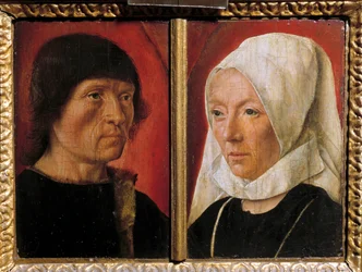 Miehen ja hänen vaimonsa muotokuva. Parin esitys (kaksoismuotokuva). Mestari De Saint Gillesin maalaus (toiminut 1490-1510), ranskalainen koulu
