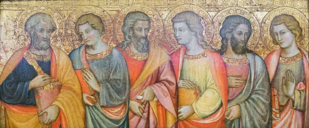 Apostolit, Pietari, Johannes, Andreas, Philip ?, Simon ?, Thomas ?, Maestro di san Davino (öljy paneelissa), 1400-luvun vaihteessa (öljy paneelissa)