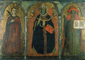 Pyhä Gregorius Suuri ja pyhät Katariina ja Hieronymus (tempera paneelille)