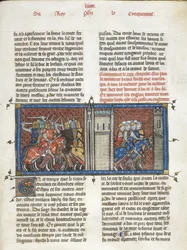 Kuninkaallinen 16 G. VI f.385 Taistelu Englannin kuninkaan Johanneksen ja Louis VIII:n kanssa marssilla, teoksesta "Les Grandes chroniques de France", n. 1332-1350 (muste, väri ja kulta velumilla)