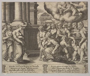 Levy 2: ihmiset, jotka antavat jumalallisia kunnianosoituksia Psykelle, teoksesta The Fable of Psyche, 1530-60.