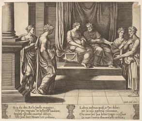 Levy 3: Psychen kaksi sisarta ovat naimisissa kuninkaiden kanssa, kirjasta The Fable of Psyche, 1530-60.