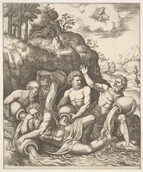 Joen jumalat lohduttavat Peneusta hänen tyttärensä Daphnen menetyksen johdosta elokuvasta Apo..., 1530-60.