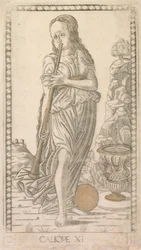 Calliope Tarocchi-sarjasta D: Apollo and the Muses, #11, ennen vuotta 1467.