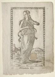 Polyhymnian sankarilauluja Tarocchi-sarjasta D..., ennen vuotta 1467.