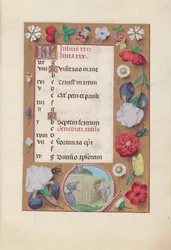 Kuningatar Isabella Katolisen, Espanjan kuningatar: Fol. 8r, heinäkuuta - vehnän korjuu, n. 1500.