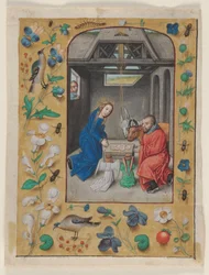 Tuntikirjaan poimittu lehti: 1480 (muste, tempera ja nestemäinen kulta pergamentilla).