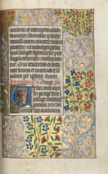 Tuntikirja Rouenin käyttö: fol. 110r, Messu kuolleiden puolesta alussa, n. 1470.