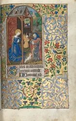 Tuntikirja Rouenin käyttö: fol. 56 r, Palvonta paimenten syntymän kanssa, n. 1470.