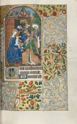Tuntikirja Rouenin käyttö: fol. 64r, Adoration of the Magi, n. 1470.