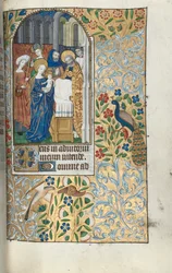 Tuntikirja Rouenin käyttö: fol. 67r, Kristus-lapsen esitys temppelissä, n. 1470.