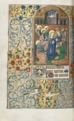 Tuntikirja Rouenin käyttö: fol. 99v, helluntai, n. 1470.