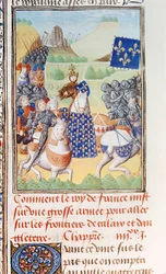 Harley 4380 fol.196v Ranskan kuningas Kaarle VI (1366-1422) johtaa retkikuntaa Calais