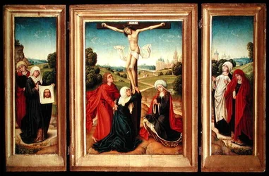 Triptyykki, jonka keskipaneeli kuvaa ristiinnaulitsemista Neitsyen, Pyhän Johanneksen ja Maria Magdaleenan kanssa; vasen siipi: St. Veronica and a Female Saint; ja oikea siipi: The Two Marys (öljy paneelissa)