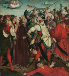 Pyhän Oswaldin marttyyrikuolema Maserfieldin taistelussa, n. 1480-1485.