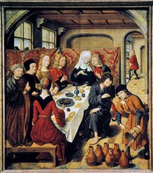 ""Kaanan häät"" Pyhän Barthelemyn alttarin mestarin maalaus (1500-luku) (ec.flam.) Laeken. Kuninkaalliset taidemuseot