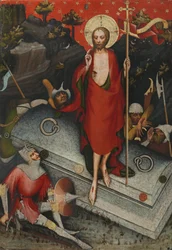 Ylösnousemus. Trebonin alttaritaulusta - Wittingaun mestari (Trebonin alttaritaulun mestari) (toimii noin 1380-1390). Tempera paneelissa, n. 1380. Mitat: 132x92 cm. Kansallisgalleria, Praha