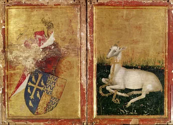 Vaakuna ja Valkoinen sarvi, Wilton Diptyykistä, n. 1395-99 (munatempera tammelle) (kääntöpuoli).