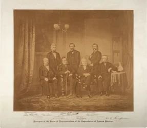Virkasyytteen edustajainhuoneen johtajat, 1868 (seepiakuva)