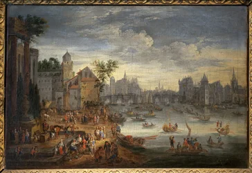 Näkymä Pariisiin Pont Neufin kanssa. Mathieu Schoevaerdtsin maalaus (1600-luvun loppu), öljy kankaalle