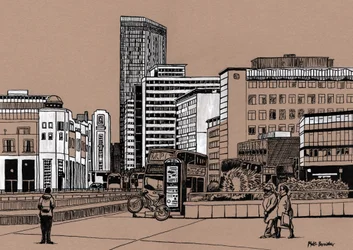 Wellesley Road - Croydon, 2016 (akryylitussi laudalle)