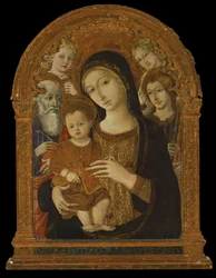 Neitsyt ja lapsi evankelista Johannes pyhien, Jaakobin ja kahden enkelin välillä, n. 1480-1490 (tempera ja öljy paneelissa)