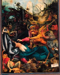 Yksityiskohta Pyhän Antonius Suuren kiusauksesta, Issenheimin alttaritaulu, noin 1512-16 (öljy paneelille).
