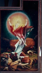 Issenheimin (tai Isenheimin) alttaritaulu: "" ylösnousemus"" Oikea paneeli Mathis Neithardt Gothardt dit Matthias Grunewald (1480-1528) (ec.all.) 1512-1516 Colmar, Musee Unterlinden