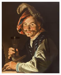 Huilunsoittaja viinilasin kanssa, noin 1615-50 (öljy kankaalle).