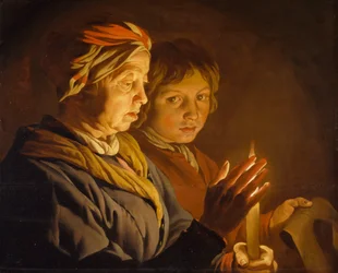 Vanha nainen ja poika kynttilänvalossa, 1630-1650