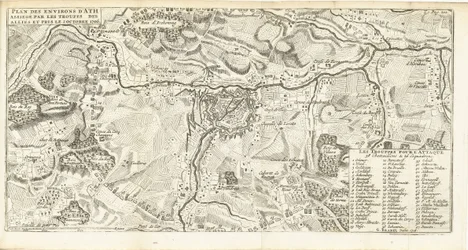 Beleg van Ath, 1706 Suunnitelma liittoutuneiden joukkojen piirittämän Athin ympäristöstä, joka on otettu 2. lokakuuta 1706 (otsikko esineessä)