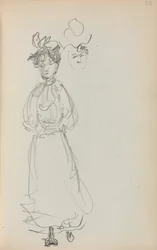 Italialainen luonnoskirja: Seisova nainen, kasvosivu 52, 1898-1899.