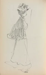 Italialainen luonnoskirja: seisova nainen profiilisivulla 130, 1898-1899.