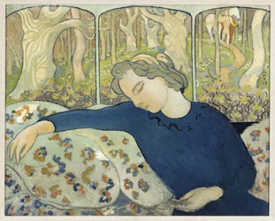 Nukkuva nainen taikametsässä, 1892