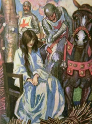 Mount Thee Behind Me On My Steed - Upea hevonen, joka ei koskaan pettänyt ratsastajaansa, kuvitus teoksesta "Ivanhoe For Boys and Girls", uudelleen kertonut Alice Jackson, pubi. 1924