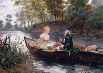 Romanttinen lounas (öljy paneelille)