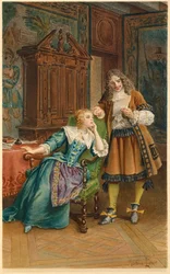 Moliere lukee uutta näytelmää Armande Bejartille (kuvitus).