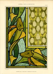 Art Nouveau-kokoonpanot, joissa on kaloja ja sudenkorentoja (litografia)