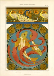 Koristeellinen kala- ja riikinkukkoreunus cloisonné-tyyliin