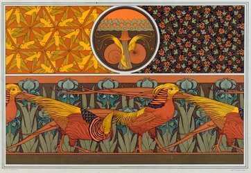Mallit tapettireunuksille ja kankaille: Birds, Ladybirds ja Maiden Hair Fern, pub. 1897.