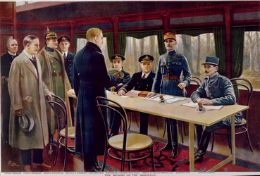 Aselevon allekirjoittaminen 11. marraskuuta 1918 kello 5 aamulla