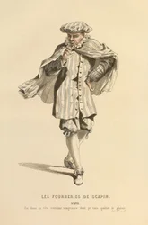 Puku Scapinin rooliin, noin 1868 (kaiverrus).