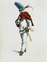 Fritellino teoksesta ""Masques et bouffons" (italialainen komedia), teksti ja piirustukset Maurice Sand, etsaukset A. Manceau, esipuhe Georges Sand, Paris, Michel Lévy Frères