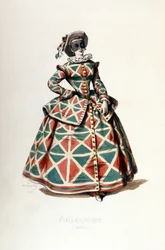 Harlekiinin puku ja naamio vuonna 1855, Commedia dell