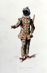 Harlekiini vuonna 1671. Maurice Sand "" Naamiot ja naamiot"" Pariisi 1800-luku. (Maurice Sand oli George Sandin poika).