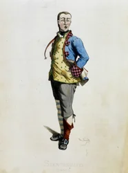 Stenterello piirtää teoksesta "Masques et bouffons" (italialainen komedia), teksti ja piirustukset Maurice Sand, vedokset A. Manceau, esipuhe Georges Sand, Paris, Michel Levy Freres