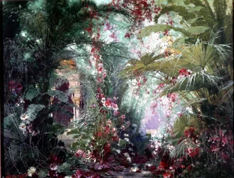 Sisustus Richard Wagnerin “Parsifal”-esitykseen: Klingsorin puutarha. Brucknerin lavastus 1882. Wagner-museo, Bayreuth.